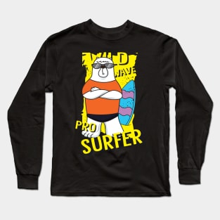 bear surfer cartoon Long Sleeve T-Shirt